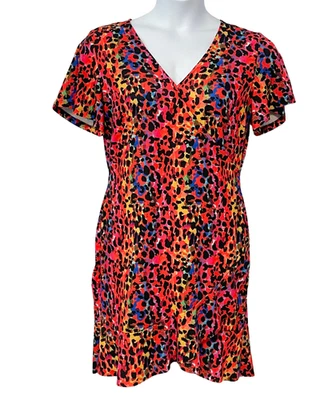 Vestido Venus Talla L Envolvente Volantes Dobladillo Arco Iris Estampado Leopardo Jersey Tejido Colorido Audaz Foto 1 de 4