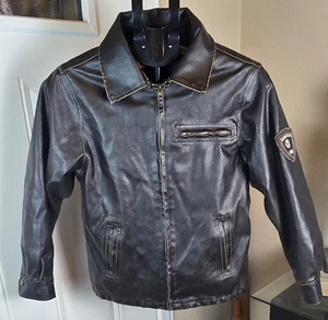 HAWKE & CO Outfitter Brown Faux Leather Motorcycle Jacket Size 10/12 - Picture 1 of 13