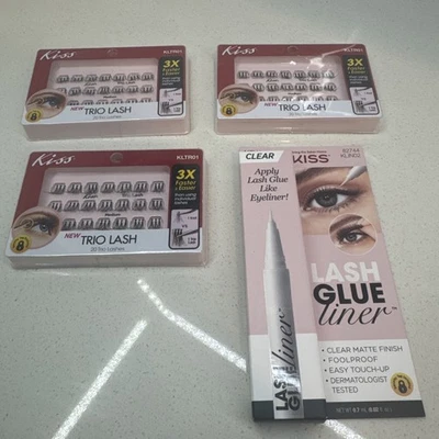 Juego de forro de pegamento para pestañas y pestañas Kiss Trio - Acabado mate transparente, infalible Foto 1 de 4