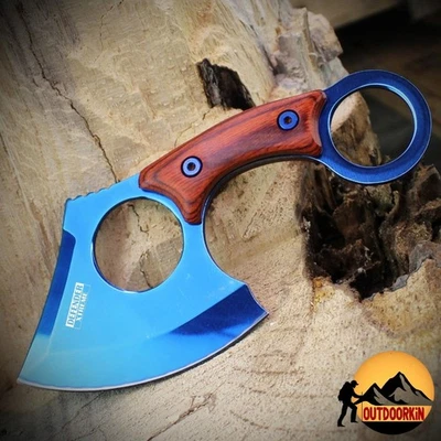 Full tang CLEAVER AXE Blue Tactical PAKKAWOOD Handle Hunting Knife + Sheath 6.5" - Image 1 of 4