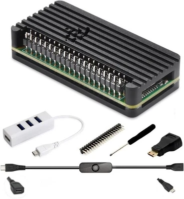 iUniker Pi Zero Aluminum Case Kit with Pin Header, OTG Hub, HDMI Adapter, On/Off - Image 1 of 4