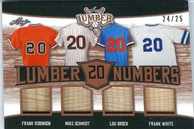 Mike Schmidt,Frank Robinson,Lou Brock,Frank White,Lumber 20 Numbers Quad Bat /25 - Image 1 of 2