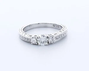 Anillo de compromiso vintage de oro de 14 quilates corte redondo E/VS2 diamante natural certificado 0,8 quilates - Imagen 1 de 4