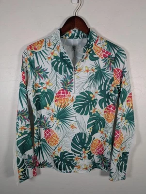 Camisa cauda feminina média tropical abacaxi quarto de zíper manga longa tênis de golfe - Imagem 1 de 4