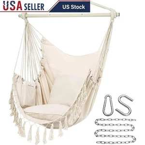 Hammock Chair Hanging Swing W/ Cushions Side Pocket Max 500 Lbs Indoor Outdoor - Picture 1 of 8