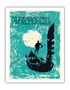 Venice, Italy - Venetian Gondola - Vintage Travel Poster 1960 - Picture 1 of 25