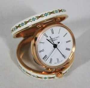 RARE! HALCYON DAYS ENAMEL BILSTON & BATTERSEA TRAVEL ALARM CLOCK WINDS-UP RUNS - Picture 1 of 14