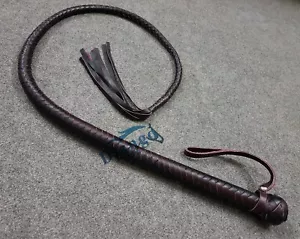 Premium Quality 4 Feet 12 Plait Top Leather Signal Whip & Flogger Snake Bullwhip - Picture 1 of 7
