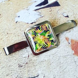 Unique BIRD OF PARADISE TIECLIP smart TROPICAL flora FLOWERS groom PLANT wedding - Picture 1 of 1
