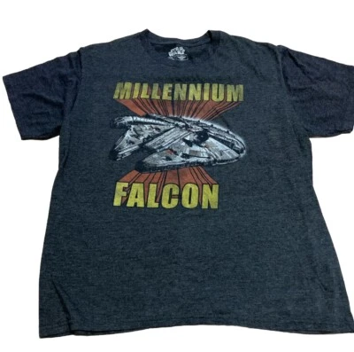 Camiseta Para Hombres Estilo Retro Star Wars Talla L Halcón Milenario Desteñida Negra Gris Foto 1 de 3