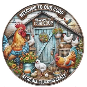 Country Style Chicken Welcome Sign - Farmhouse Wall Art 8" Metal - Picture 1 of 2