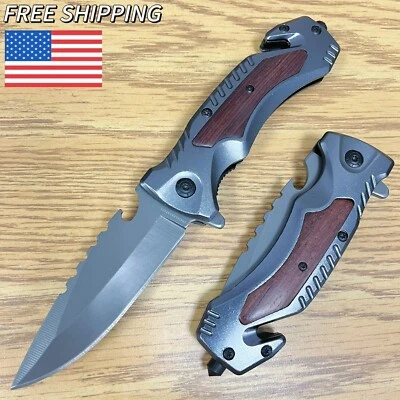 9.25" Wood Tactical Spring Assisted Open Blade Folding Hunting Pocket EDC Knife - Image 1 of 4