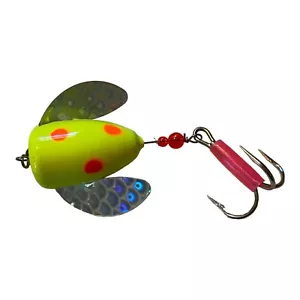 Spin N Glo (?) Neon Yellow w/ Orange Spots Spinner Lure Trout Salmon Steelhead b - Picture 1 of 3