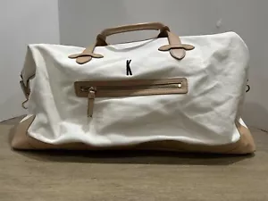 Mark & Graham Canvas and Leather Overnighter Weekender Bag Monogrammed K Duffle - Picture 1 of 7