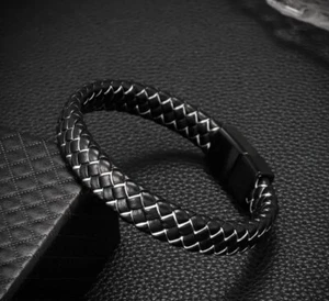 Herren Armband Leder Schwarz mit Magnetverschluss / Geschenk / - Bild 1 von 4