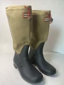 Hunter Regent St James Gummi und hellbraun Canvas Regenstiefel Größe 7 US EU 38 - Bild 1 von 10
