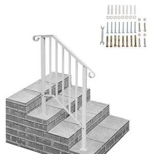 Handrails for Outdoor Steps White Galvanized Iron, Stair Railing for 2-3 Steps - Picture 1 of 11