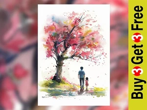 Father and Daughter 5"x7" Print on Matte Paper | Heartwarming Watercolor Scene - Picture 1 of 7