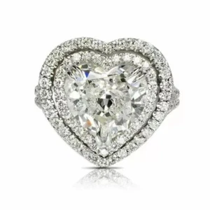 3.68Ct Heart Cut F/VVS1 Real Moissanite 18k White Gold Plated Halo Wedding Ring - Picture 1 of 4