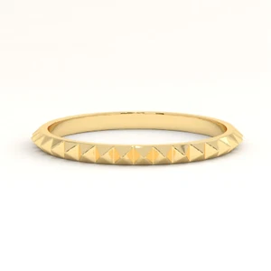 14K Solid Gold Pyramid Design Stacking Band, Pyramid Dainty Wedding Ring - Picture 1 of 4