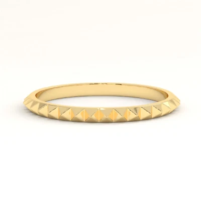14K Solid Gold Pyramid Design Stacking Band, Pyramid Dainty Wedding Ring - Image 1 of 4