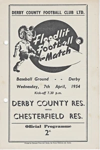 DERBY COUNTY V RESERVAS DE CHESTERFIELD ~ 7 DE ABRIL DE 1954 ~ PROGRAMA DE FÚTBOL - Imagen 1 de 2