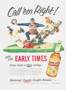 1952 EARLY TIMES WHISKEY Art PRINT AD baseball umpire catcher bourbon liquor - Picture 1 of 1