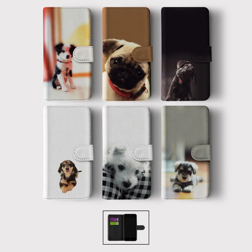 CASE FOR IPHONE 16 16E 15 14 12 SE PRO WALLET FLIP PHONE COVER CUTE PUPPY FACE - Image 1 of 1