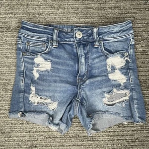 American Eagle Size 0 Girls Shorts Distress Hi Rise Shortie Denim Blue - Picture 1 of 10