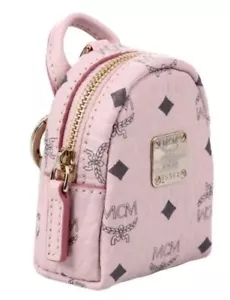 NEW MCM Visetos Backpack Mini Crossbody Bag Charm Key Ring Powder Pink $350 - Picture 1 of 11