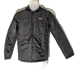 Vans Boy's Large Black Puffer Hooded Coat Jacket Quilted, Chest Logo Tech Coat - Picture 1 of 14