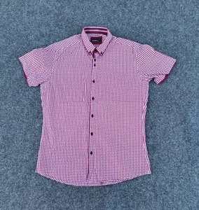 Remus Uomo Shirt Mens L Red Check Slim Fit Button Up Short Sleeve - Picture 1 of 8