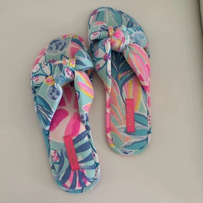 Zapatilla de piscina Lilly Pulitzer vidrio marino aguamarina selva tropical retiro talla S/M Foto 1 de 4