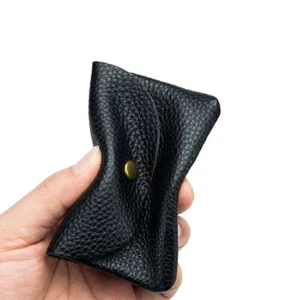 Black Leather Credit Business Card Wallet Man Women Card Holder Slim Money Case - Picture 1 of 13