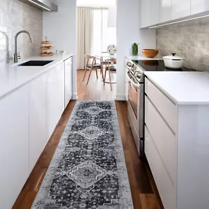 Beautiful Hallway Runner Rug Charcoal Grey Entry Way Carpet Washable 80x300cm - Picture 1 of 10