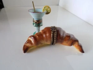 RARE!! Lot of 2 Hard-To-Find Limoges boxes Croissant & Martini Cocktail Glass. - Picture 1 of 13