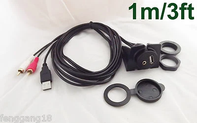 1x 3.5mm USB AUX Stereo Cable Female to 2 RCA Male Car Boat Mot Flush Mount 3FT - Image 1 of 4