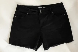Style & Co Black Denim Jean Shorts Womens 14 Raw Hem High Rise Stretch 5” Y2K - Picture 1 of 3