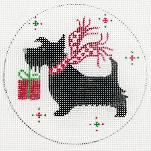 Scottie Dog with Package Christmas Ornament*H P Needlepoint Canvas by LLemon - Picture 1 of 1