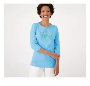 Top QVC Quacker Factory Garden Party manica a 3/4 taglia 3X blu francese/Tul - Foto 1 di 1