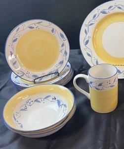 Tabletops Unlimited Celestino Blue Berry Yellow Ring Hand Painted Collection - Picture 1 of 14