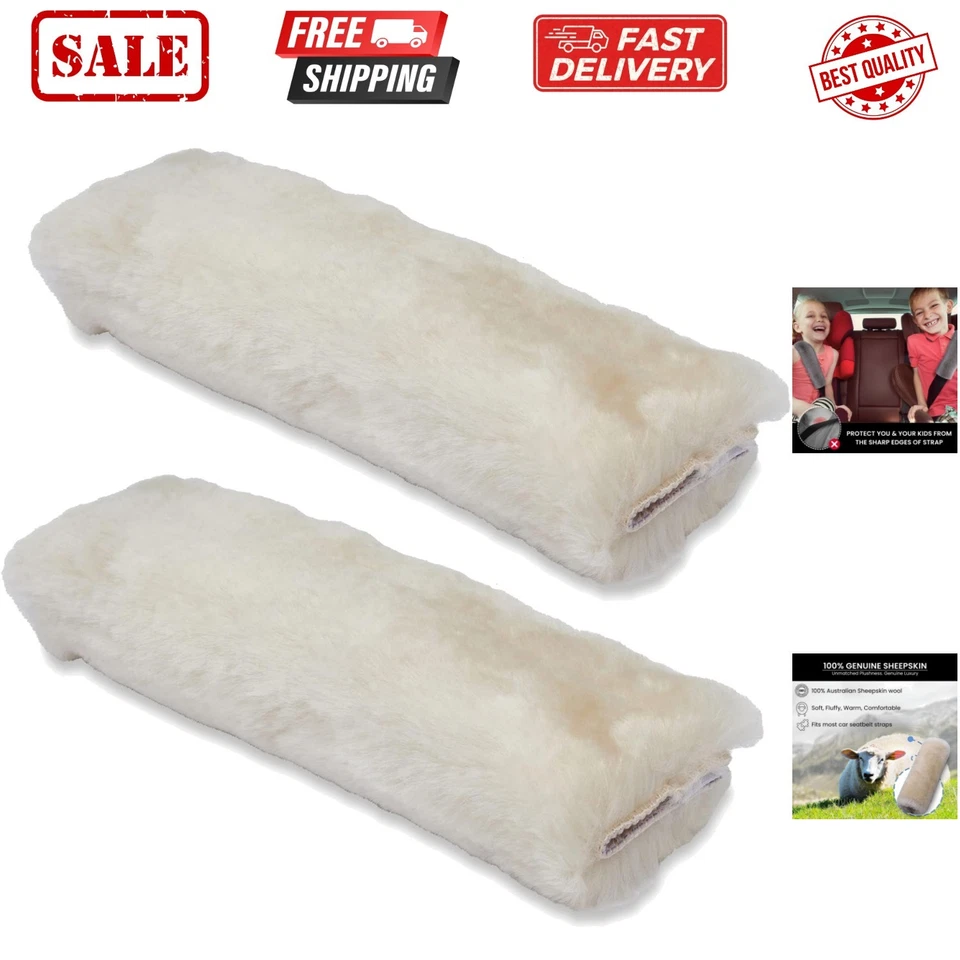 Paquete de 2 fundas de cinturón de seguridad de piel de oveja de lana merino genuina - almohadilla suave para el hombro, cuello... Foto 1 de 4