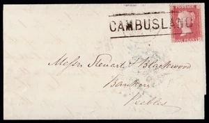 1857 1d Red DG CAMBUSLANG Scots Local Type III to Peebles RARE FU - Picture 1 of 2