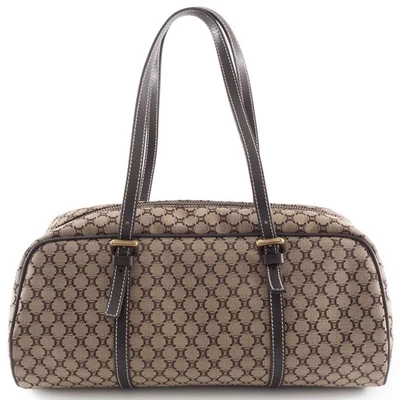 CELINE Bag Macadam Handbag Beige Brown Canvas Leather Mini Boston Reuse Used - Image 1 of 4