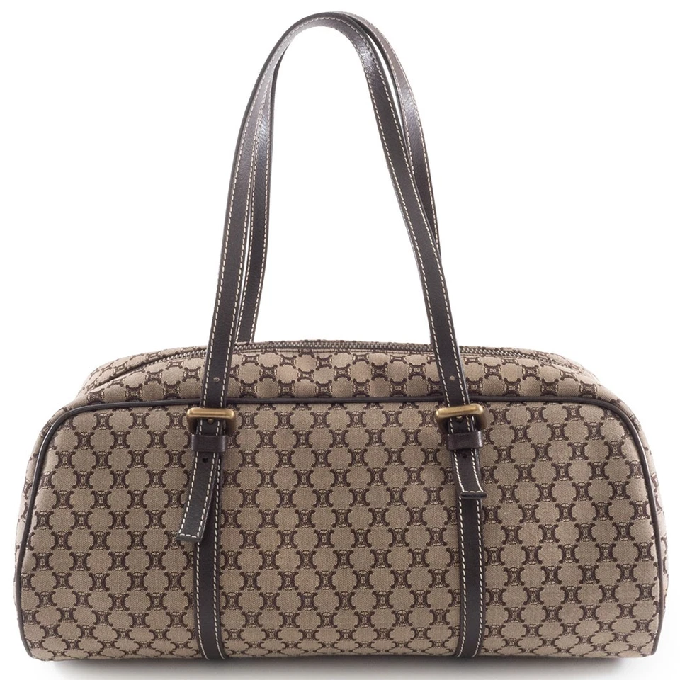 CELINE Bag Macadam Handbag Beige Brown Canvas Leather Mini Boston Reuse Used - Image 1 of 4