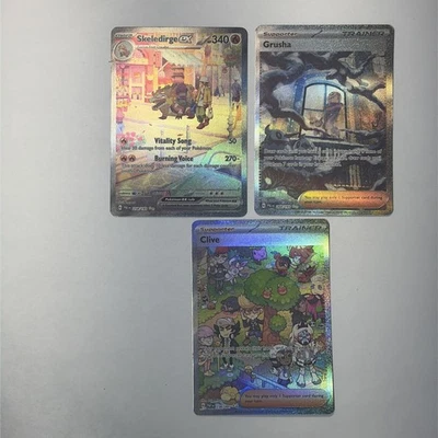 Pokemon Alt Art lot x3. Skeledirge ex 258/193, Clive 236/091, Grusha 268/193. - Image 1 of 4
