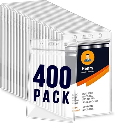 Держатели для удостоверений личности упаковка 400 шт. - вертикальные держатели для удостоверений личности, 2,25 дюйма x 3,5 дюйма прозрачные - Изображение 1 из 3