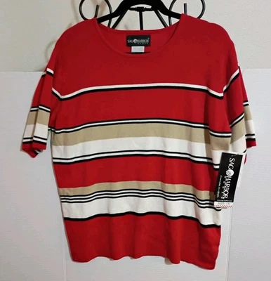 Suéter Mujer Sag Harbor 1X Rojo, Negro, Tostado Rayas Manga Corta Top Nuevo con Etiquetas Foto 1 de 4