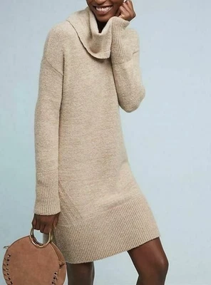 Vestido Suéter ANTHROPOLOGIE Sonora Cuello Capucha Lana Cachemira Mezcla Alpaca XL Tostado Foto 1 de 4