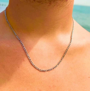 Collar de cadena Figaro de plata de ley de 3 mm para hombre y mujer de 16 a 24 pulgadas - Imagen 1 de 3